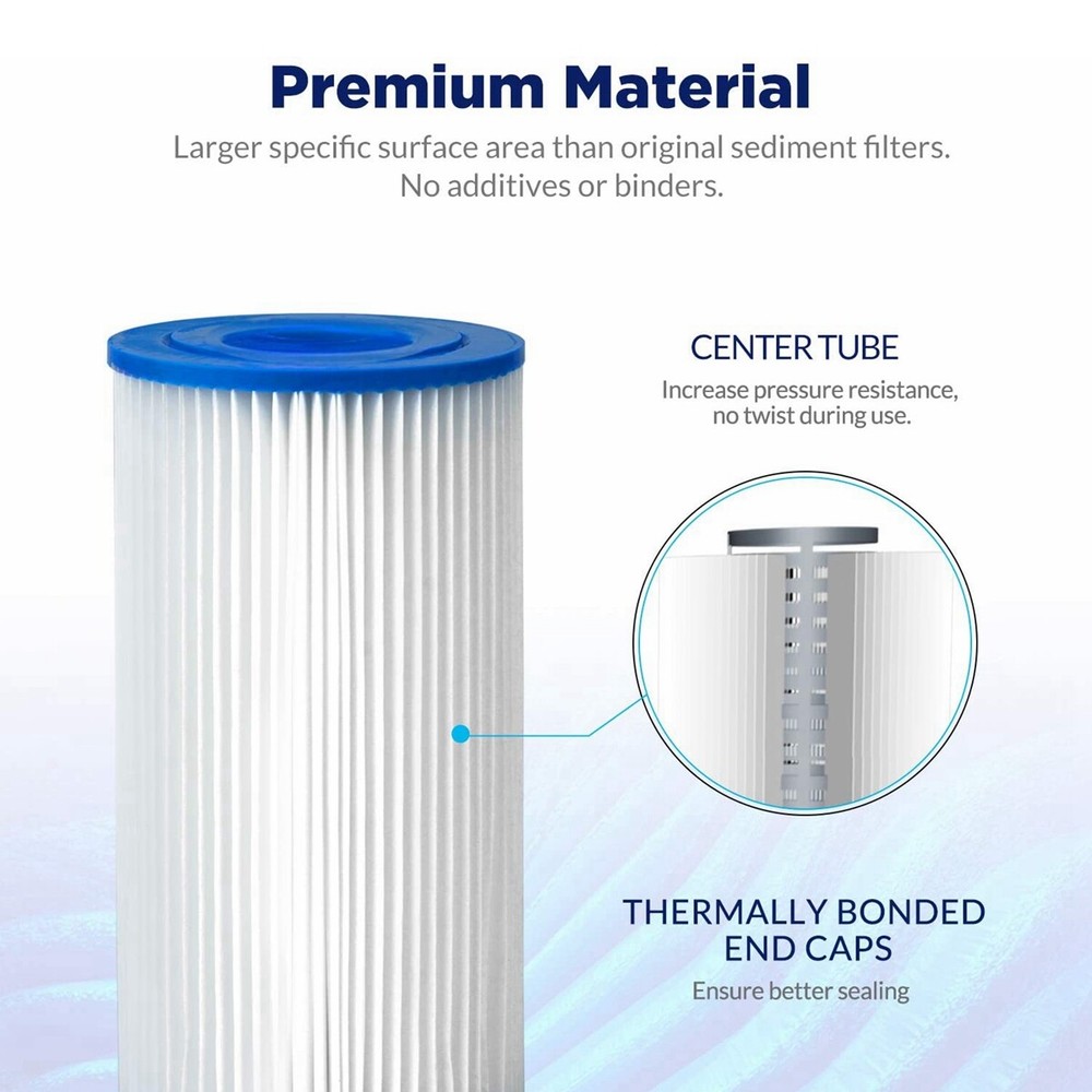 Whole House Water Filter Housing 2.5x10" Pleated Sediment Filtration for Home RV