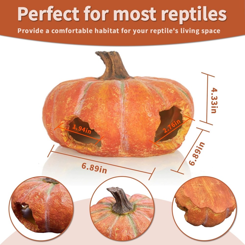 Pumpkin Resin Reptile Hideouts, Crested Gecko Hide Featuring Multiple Opening...