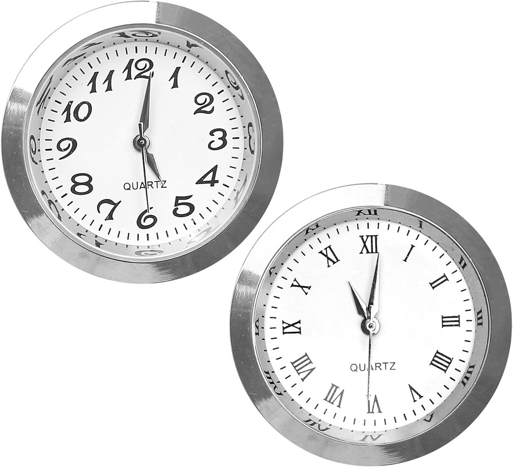 2PCS Mini Clock Insert Replacement, 35mm Fit, Roman Numeral Quartz with Silver B
