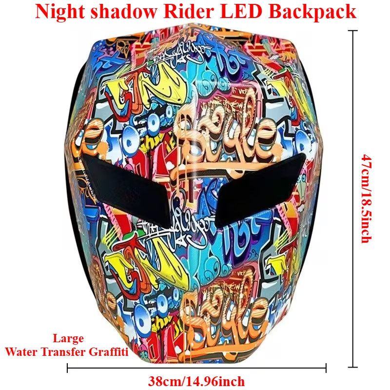 Graffiti Night Shadow Motorcycle LED Knight Backpack Laptop Bag Programming