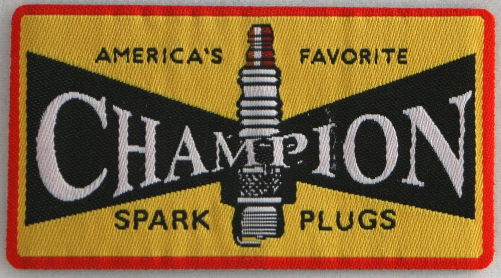 Champion Woven Patch, Spark Plugs, Scooters, Motorcycles, Iron on