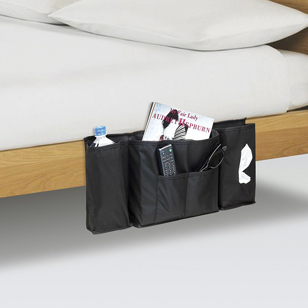 5-Pocket Bedside Hanging Caddy Storage Organizer Bag - Black