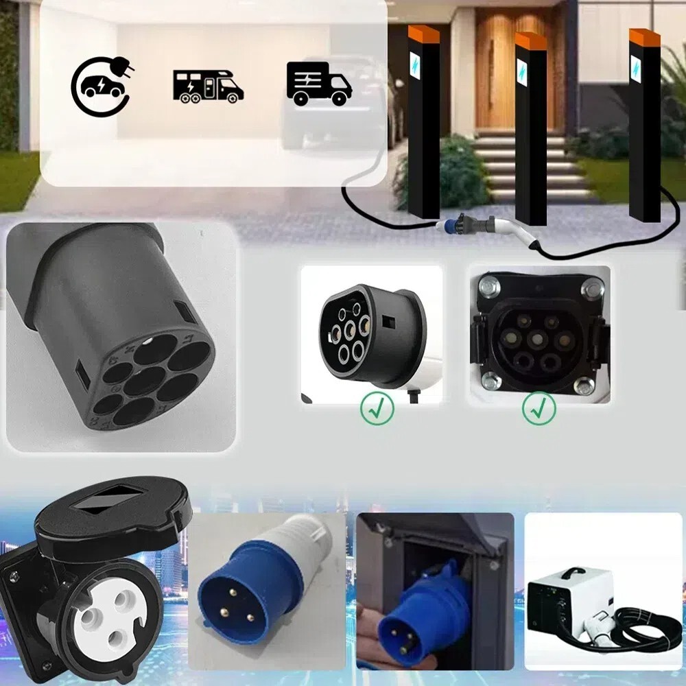 EV Charger connector Type 2 (charging station side) to 32A blue commando socket