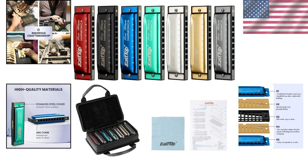 Professional Diatonic Harmonica Kit, 7 Keys