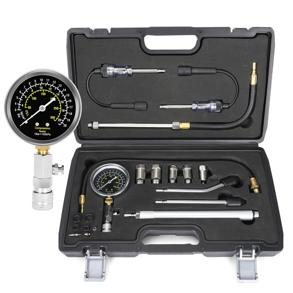 13pcs Compression Tester With Spark Plug Tester 300psi Engine Cylinder Compressi