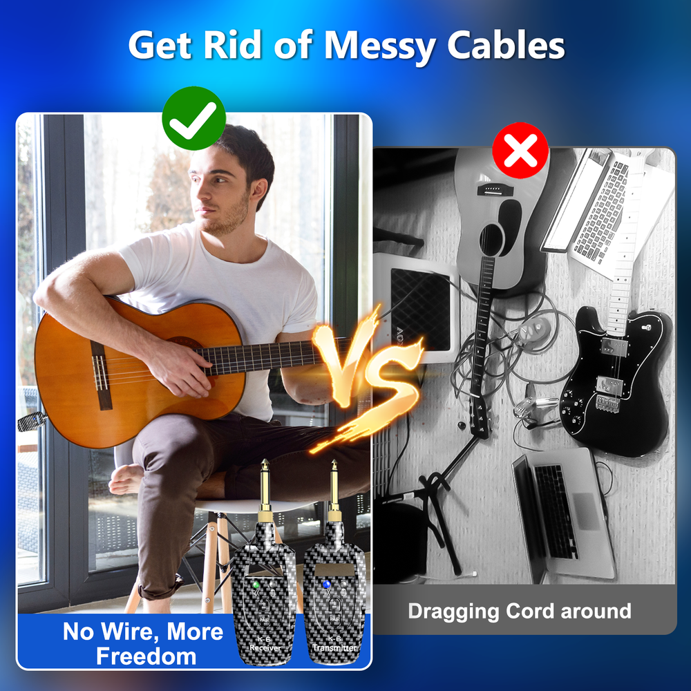 2.4GHz Wireless Guitar System Transmitter Receiver Multiple Channel Rechargeable