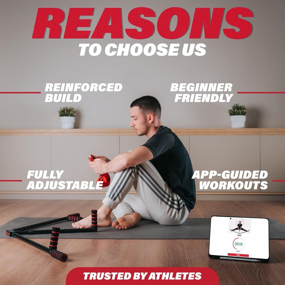 Split Machine for Flexibility with Trainer APP – Adjustable 3 Bar Red, Black
