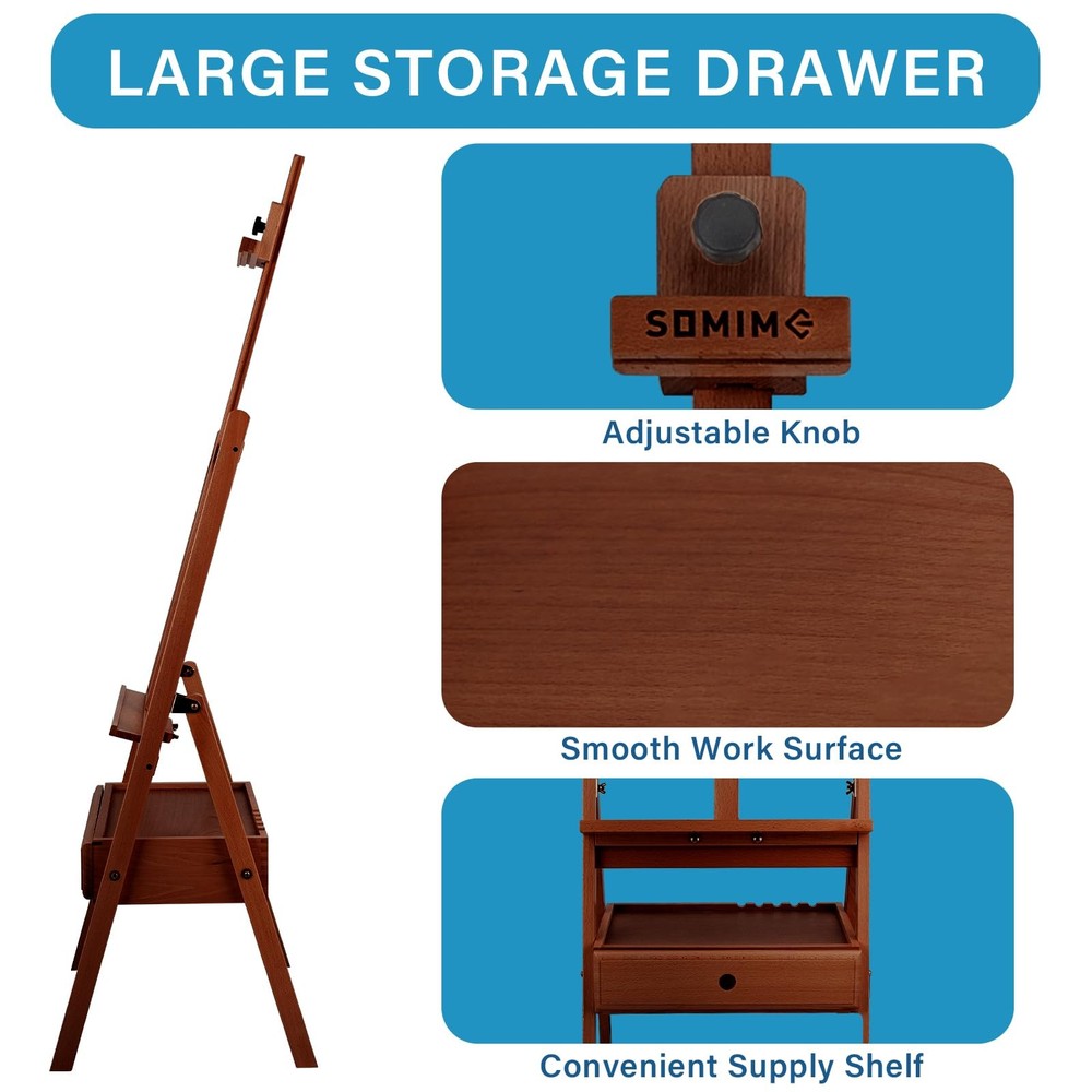 Large Wooden H-Frame Studio Easel, Solid Beechwood Easel Stand with Storage D...