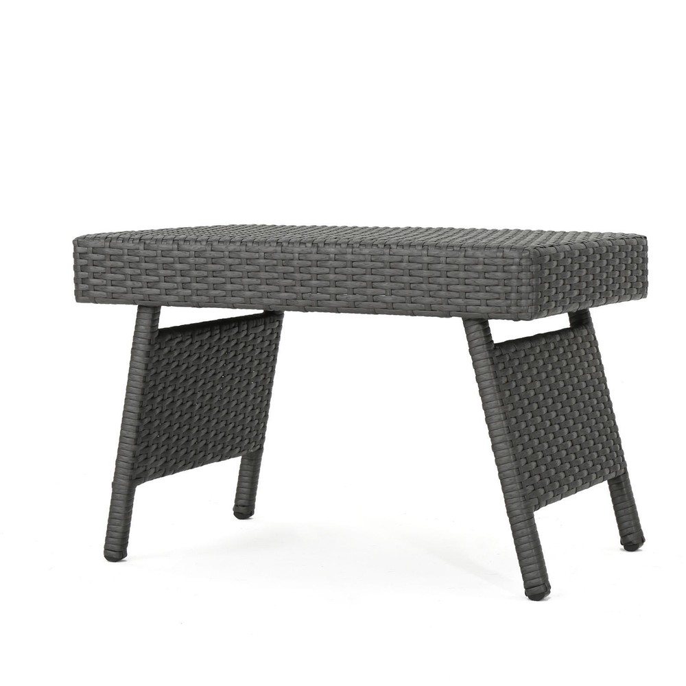 Wicker Snack Table – Transitional , Iron Frame, No Assembly, Perfect for