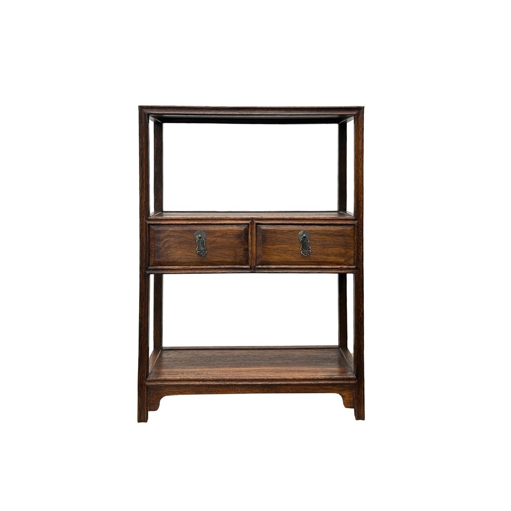 Chinese Brown Stain Wood Rectangular Small Curio Display Stand GB250