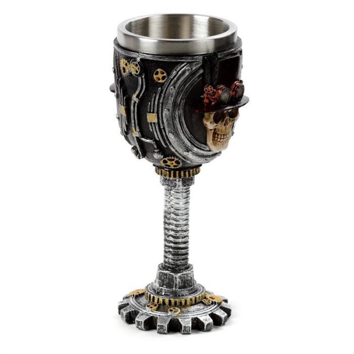 Steampunk Essence: Intricate Skull Design Decorative Goblet