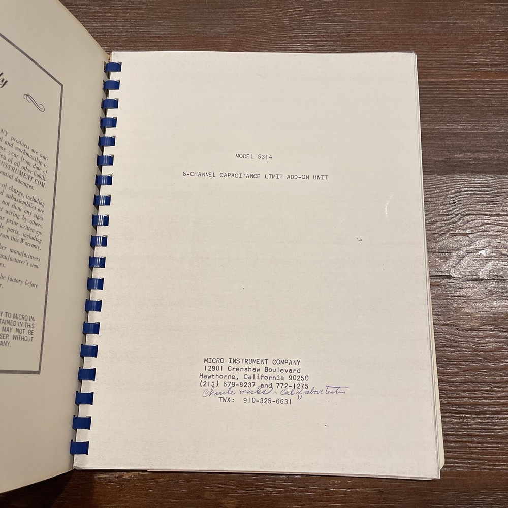Micro Instrument 5314 5-Channel Capacitance Limit Add-On Unit Technical Manual