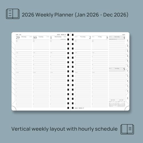 2026 Planner (Medium - 6.5'' x 8.5'') with Hourly Schedule, Vertical Layout -