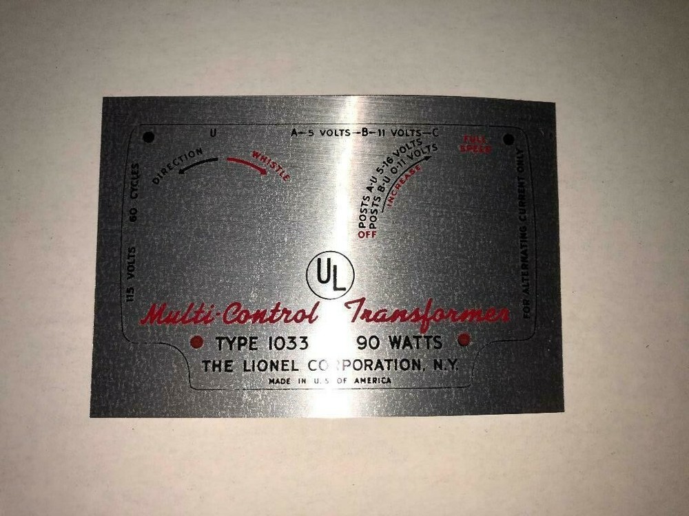 LIONEL PART , 1033 TRANSFORMER DECAL