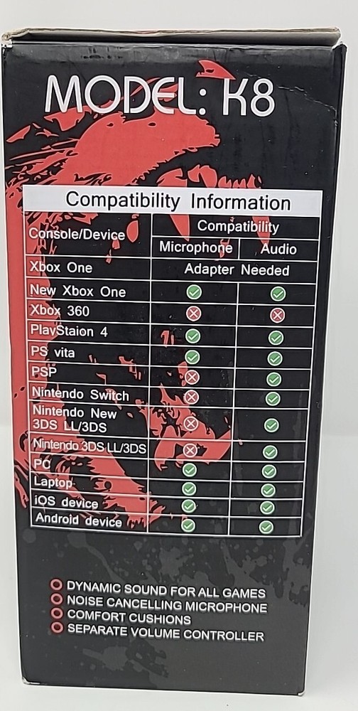 K8 High Performance Professional Gaming Headset With Dynamic Speaker Open Box