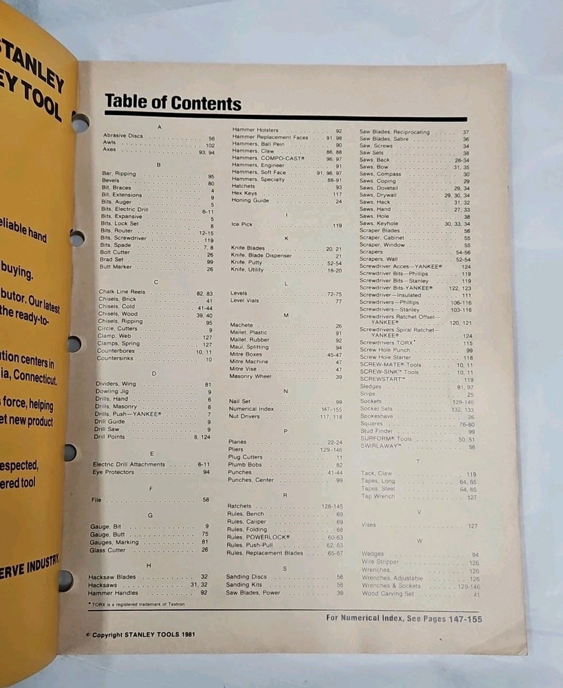 1982 Stanley Tools Catalog 11" x 8-1/2"
