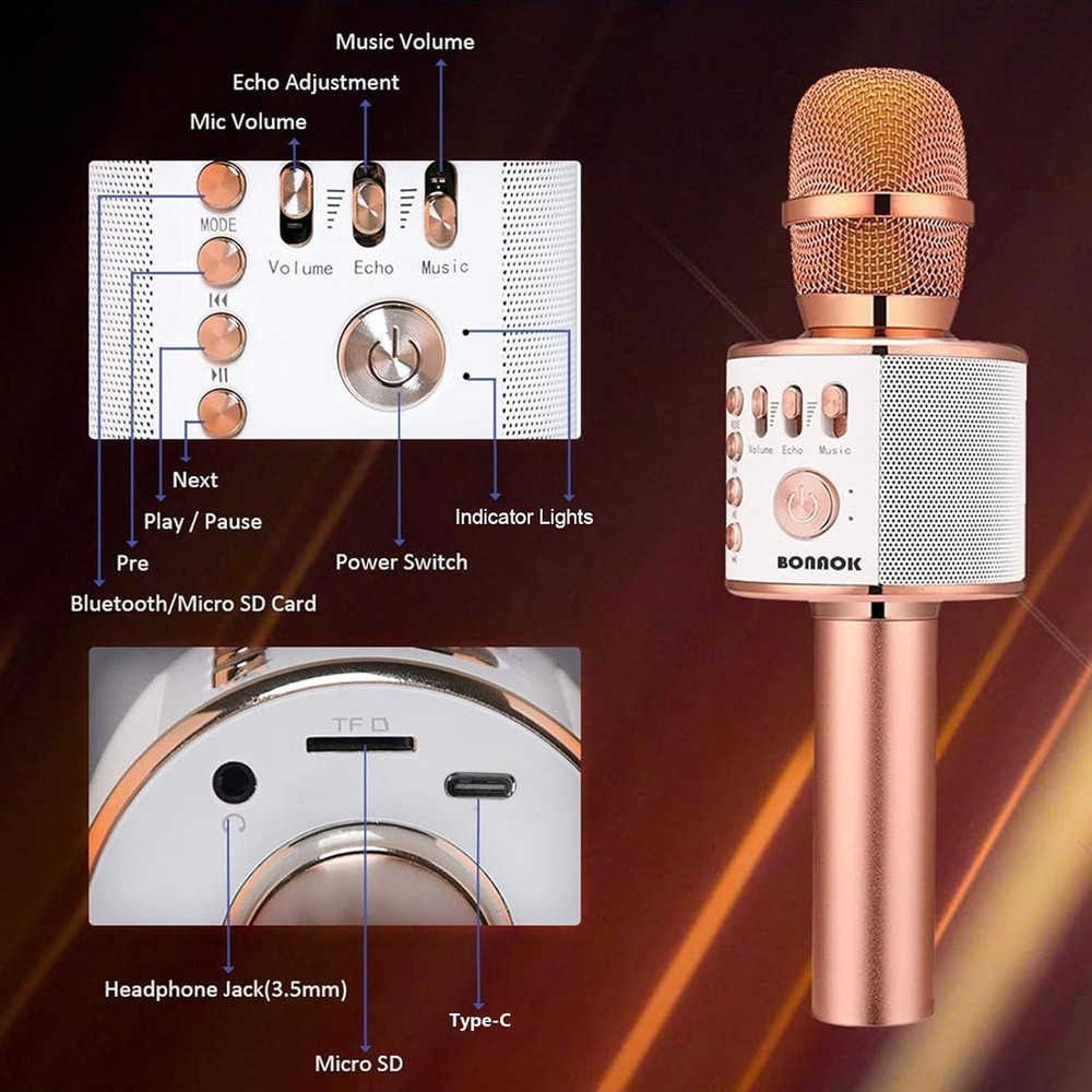 Handheld Karaoke Microphone with Multi-Device Compatibility & Volume Control