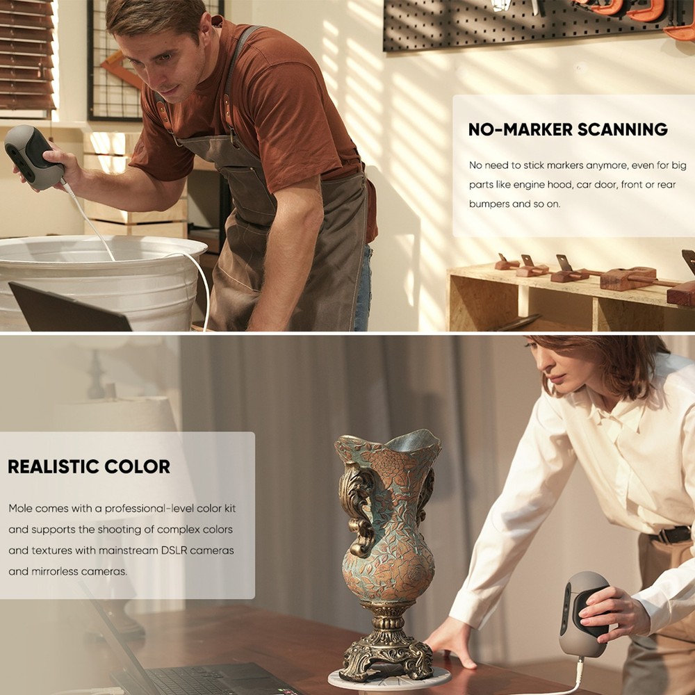 3DMakerpro Handheld 3D Scanner for 0.05mm Accuracy 3D Printing 0.1mm Resolution