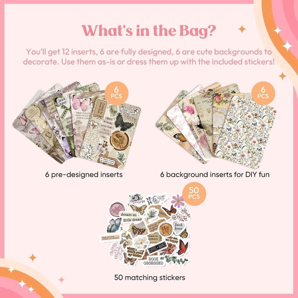 12PCS Inserts Cardstock for -reader, 50PCS Stickers for Clear Case Insert, 6....