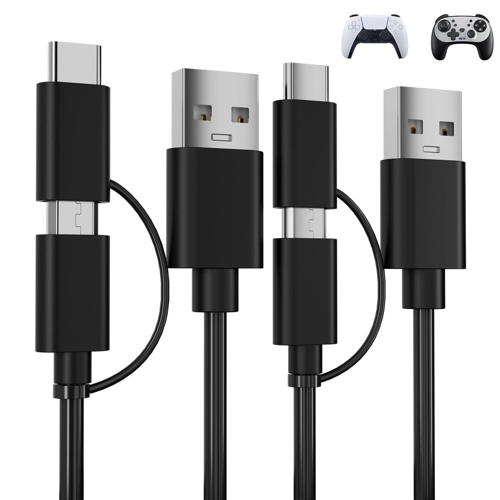 USB C/Micro 2-in-1Charging Cable Compatible with PS5/PS4 Controller, 6Ft Chargin