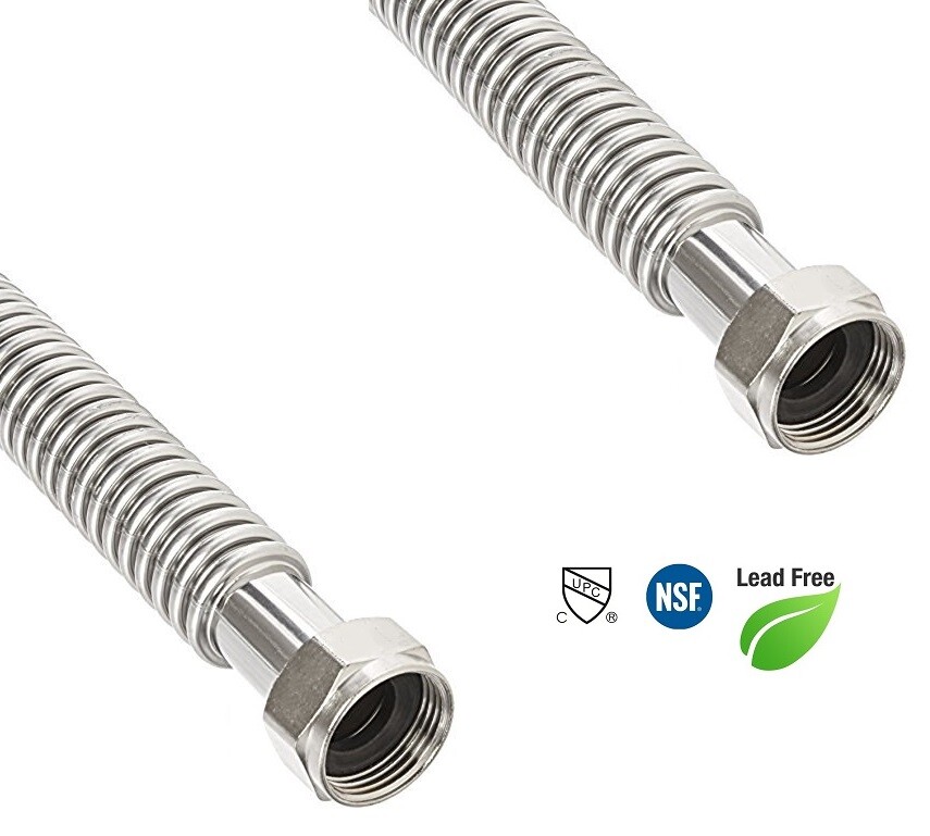 2Pcs Corrugated Stainless Water Heater Supply Connector Hose Lines 3/4"FIP X 12"