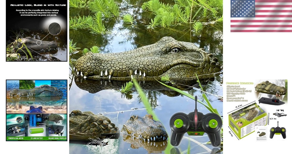 Rechargeable Remote Control Crocodile Head Boat Weather Resistant Design