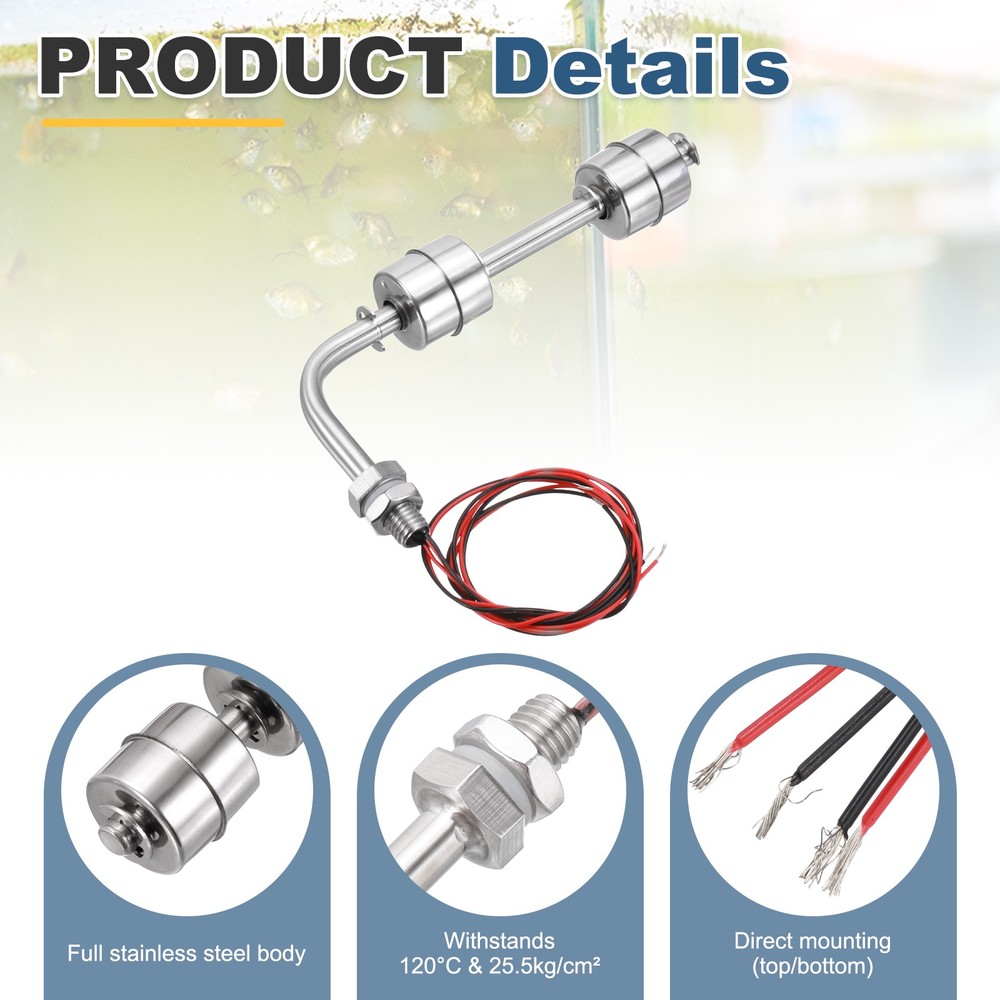 Float Switch 150mm Rod 0.5A Horizontal Double Float for Pump/Alarm 2 Pcs