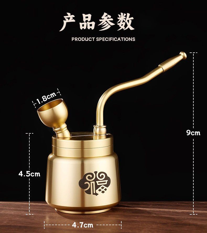 Brass Fu Pattern Cylinder Hookah Water Pipe Detachable Filter Tobacco Pipe