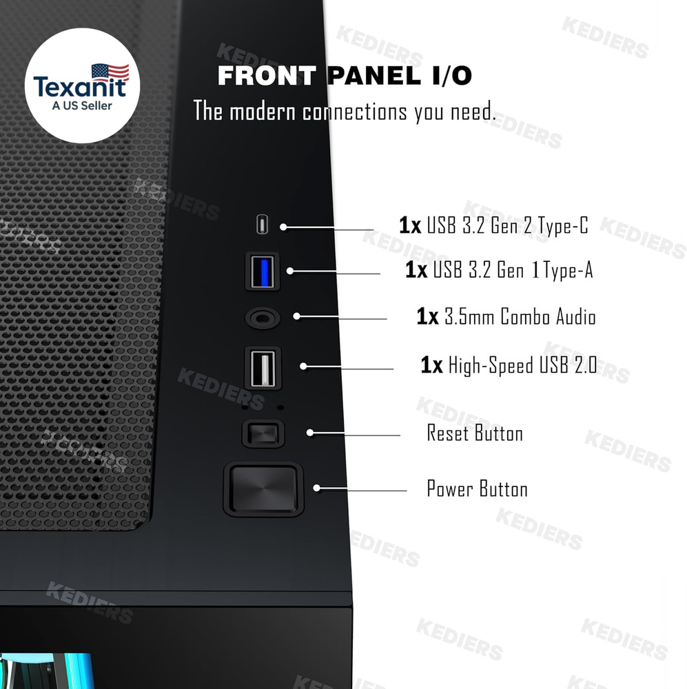 PC CASE ATX 4 Fans Pre-Installed, Type-C Mid Tower Computer Case with Full-View