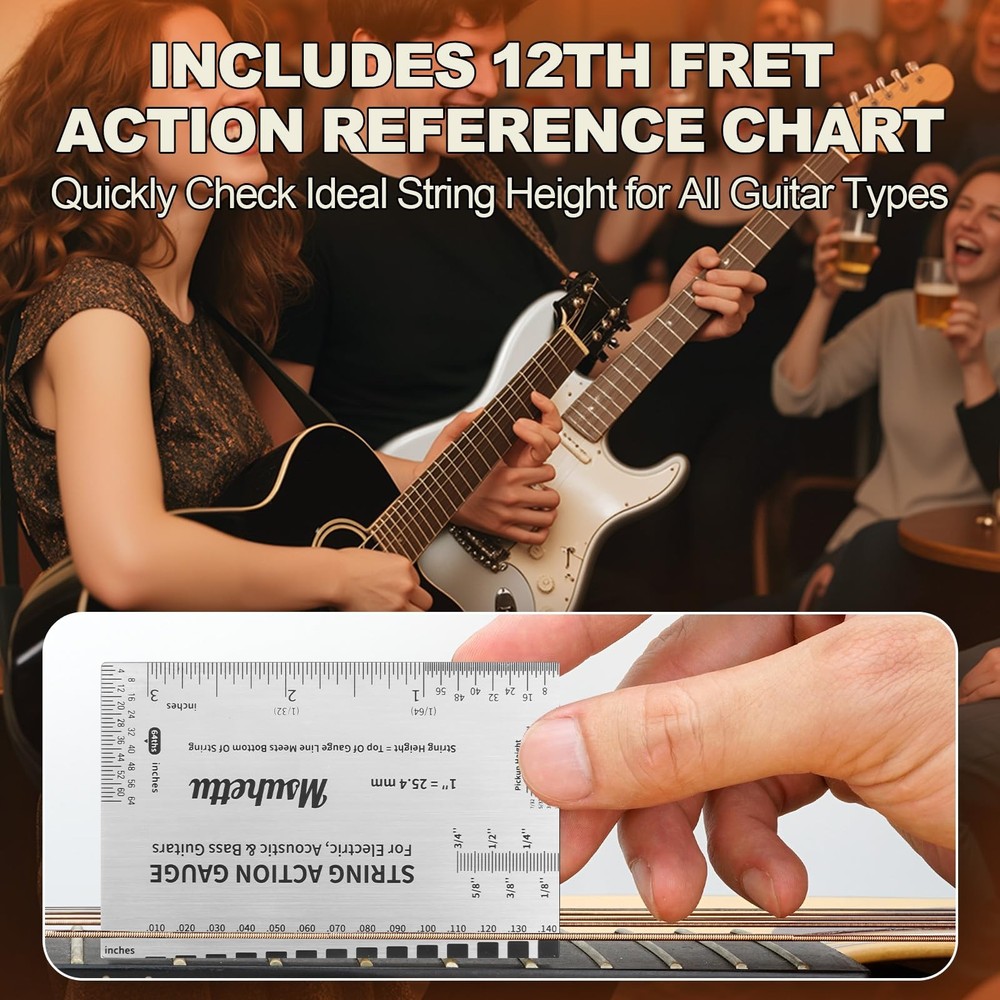 String Action Gauge Ruler, Upgraded Guitar Height Silver (Print)