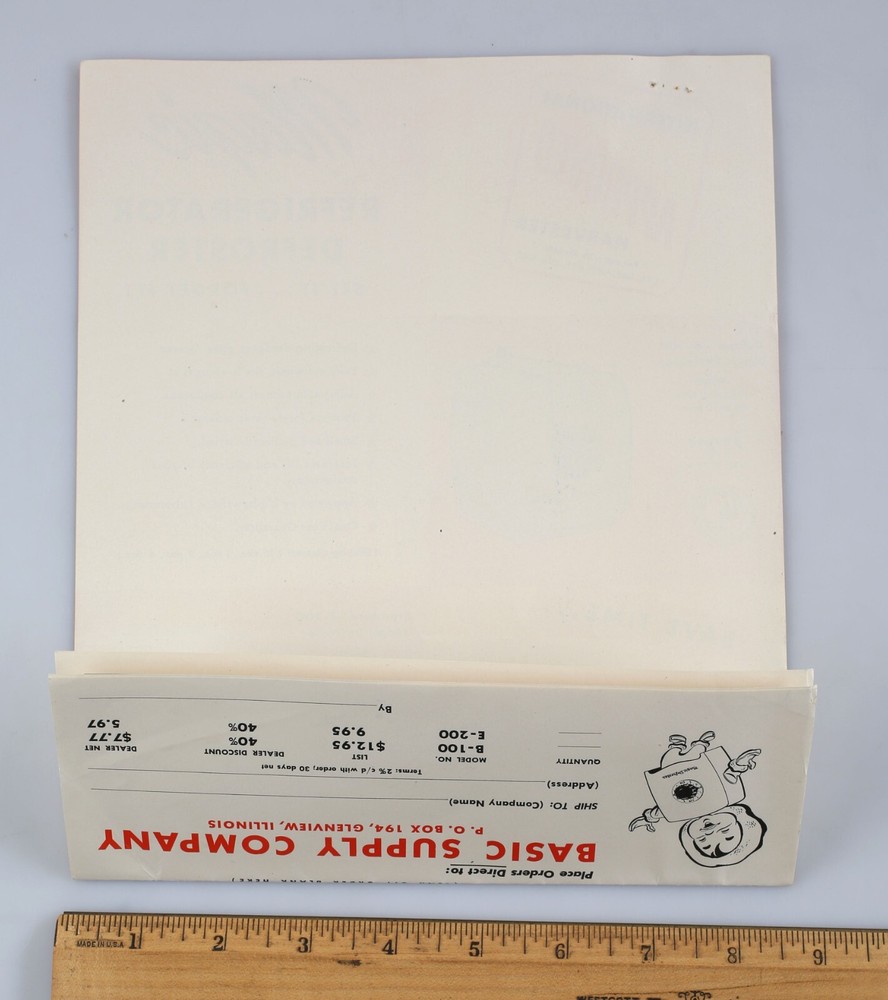 Vintage Basic Supply Co. Magic Refrigerator Defroster Order Form Glenview IL