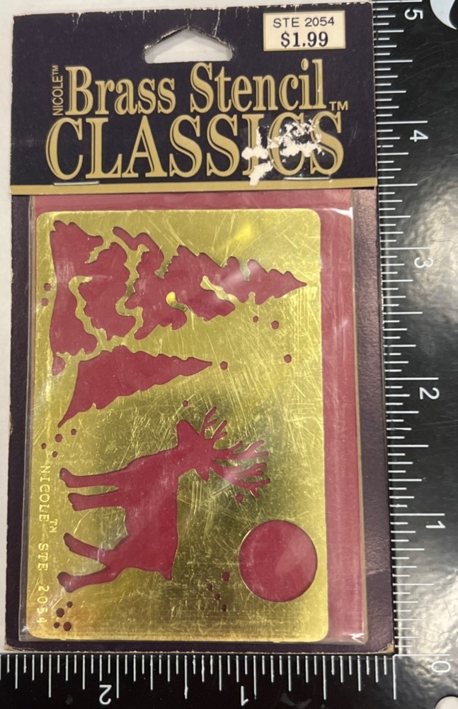 Nicole Classics Brass Stencil STE 2054 Deer & Tree Design