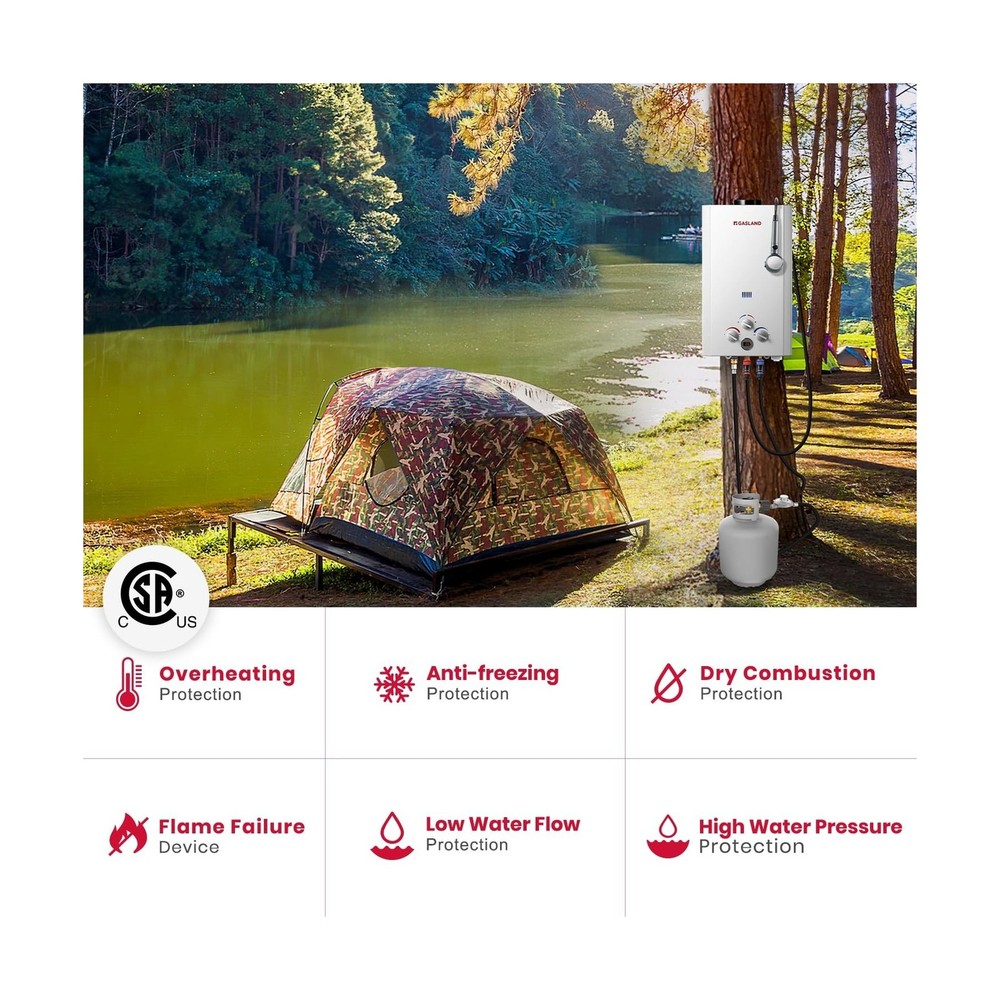 GASLAND Tankless Water Heater Propane 10L 2.64GPM Outdoor Propane Shower for ...