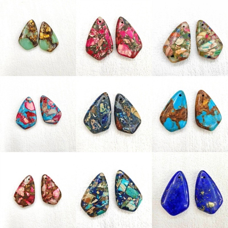 2Pcs/Set Natural Emperor Stone Inverted Triangular Shield Pendant 20x32mm Craft