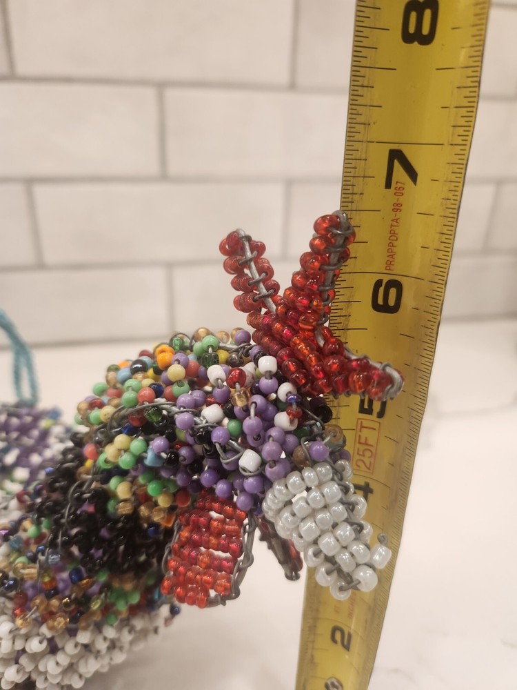 Multicolored Wire Hand Beaded Rooster Basket With Beaded Handle Maker Unknown