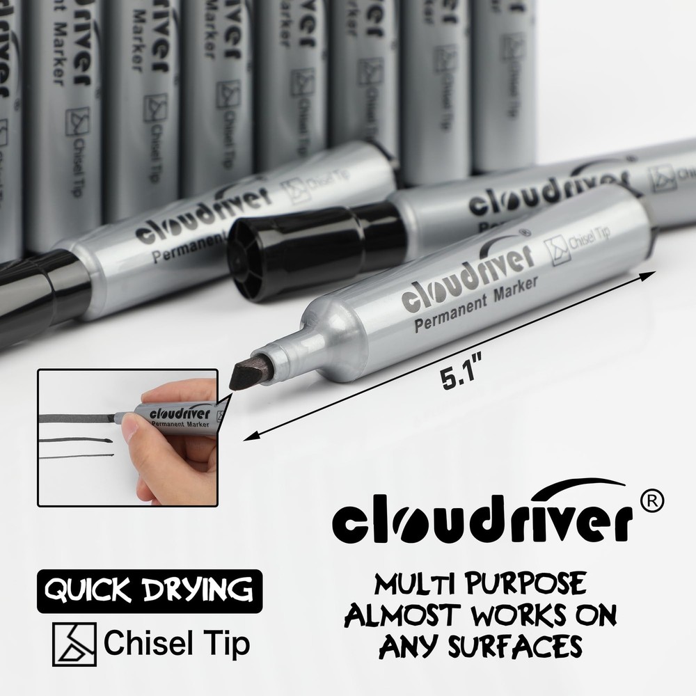 cloudriver Permanent Markers 96 Count, Black Permanent Marker Bulk Set, Chise...
