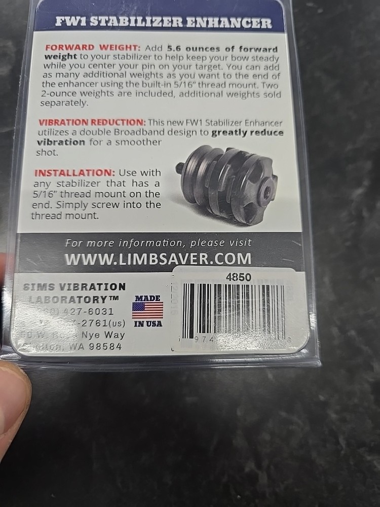 NEW! Limbsaver FW1 Stabilizer Enhancer Node, Black, 4850 FOR Compound Bow