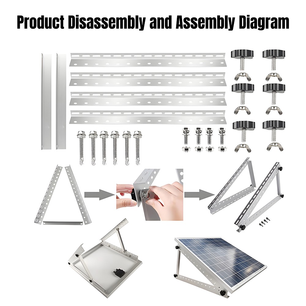 2PCS Solar Panel RV Tilt Mounting Rack Bracket Adjustable Rooftop Flat Surface