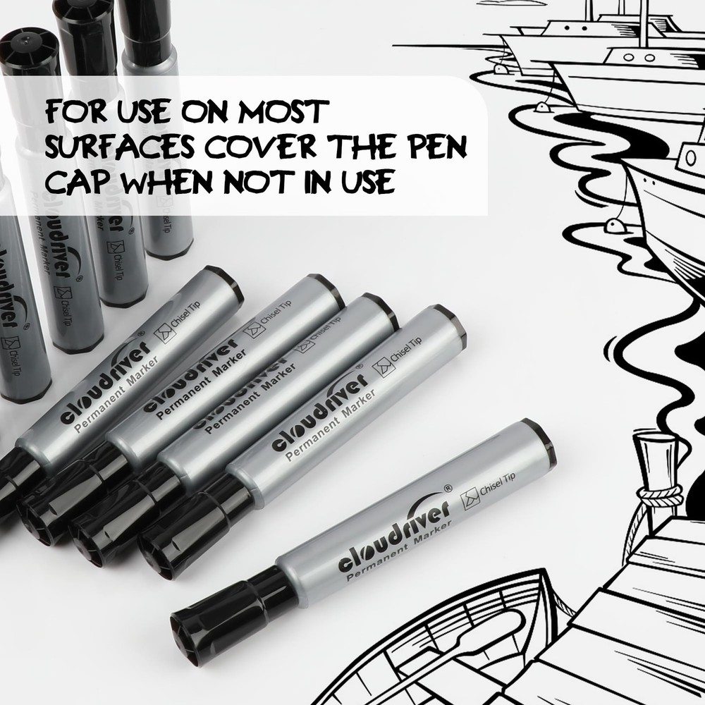 cloudriver Permanent Markers 96 Count, Black Permanent Marker Bulk Set, Chise...