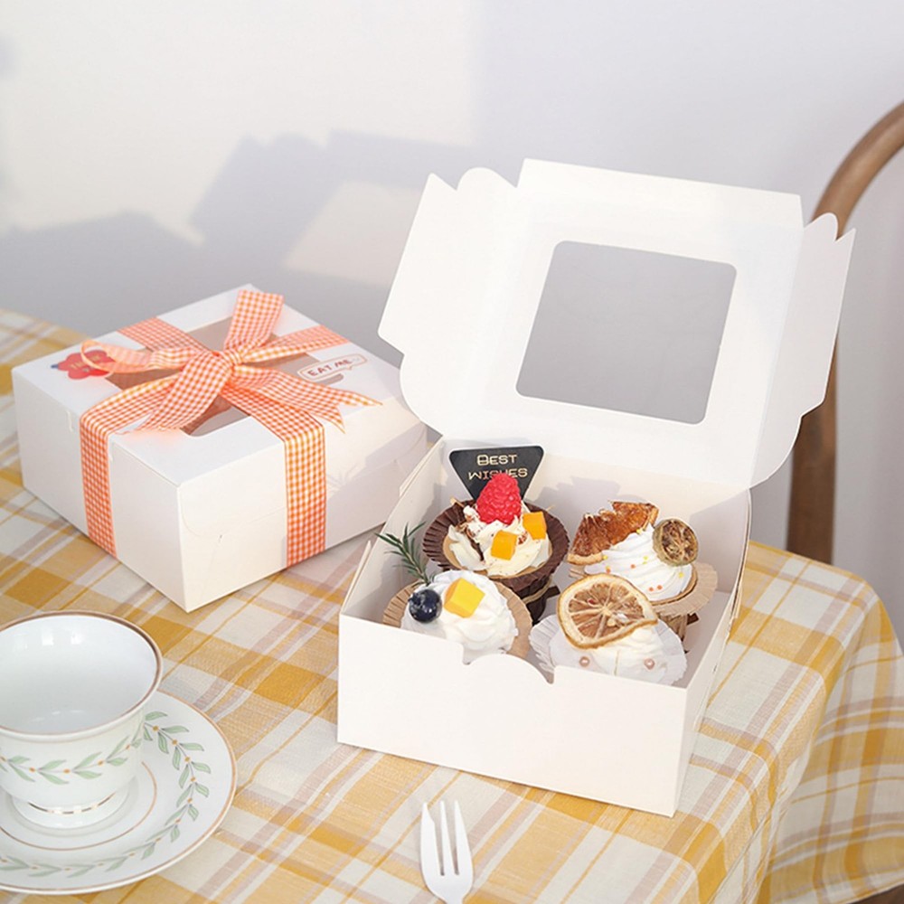 MUMULULU 8 PCS White Paper Cupcake Boxes with 4 Cavity Cookie Gift Boxes with...