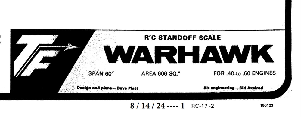 Top Flite P-40 WARHAWK Kit PLAN + RIB PATTERNS to Build 60" RC Model Airplane