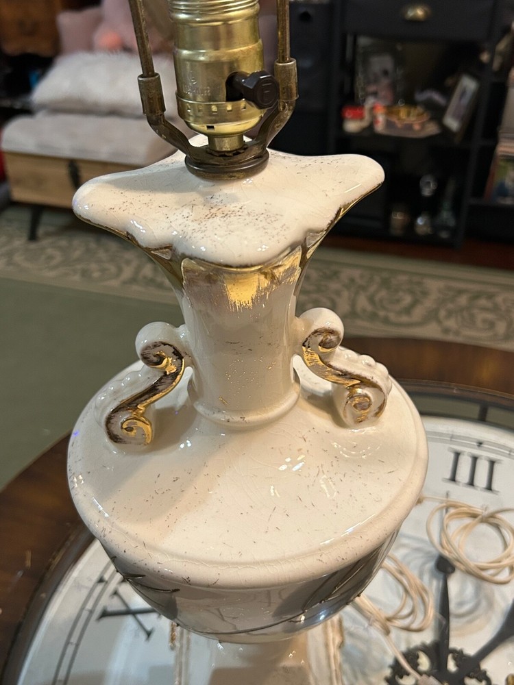 2) Vintage Large MCM style hand painted table lamp