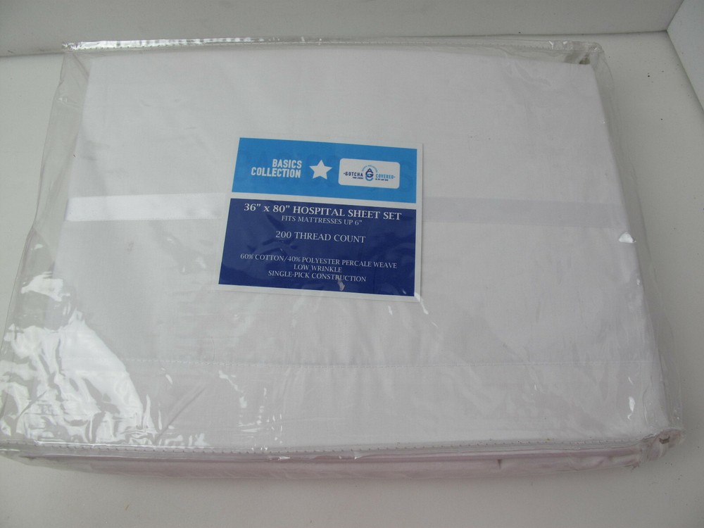 Basic Collection Hospital Sheet Set 36" x 80" White 200 Thread Count New 3 Piece
