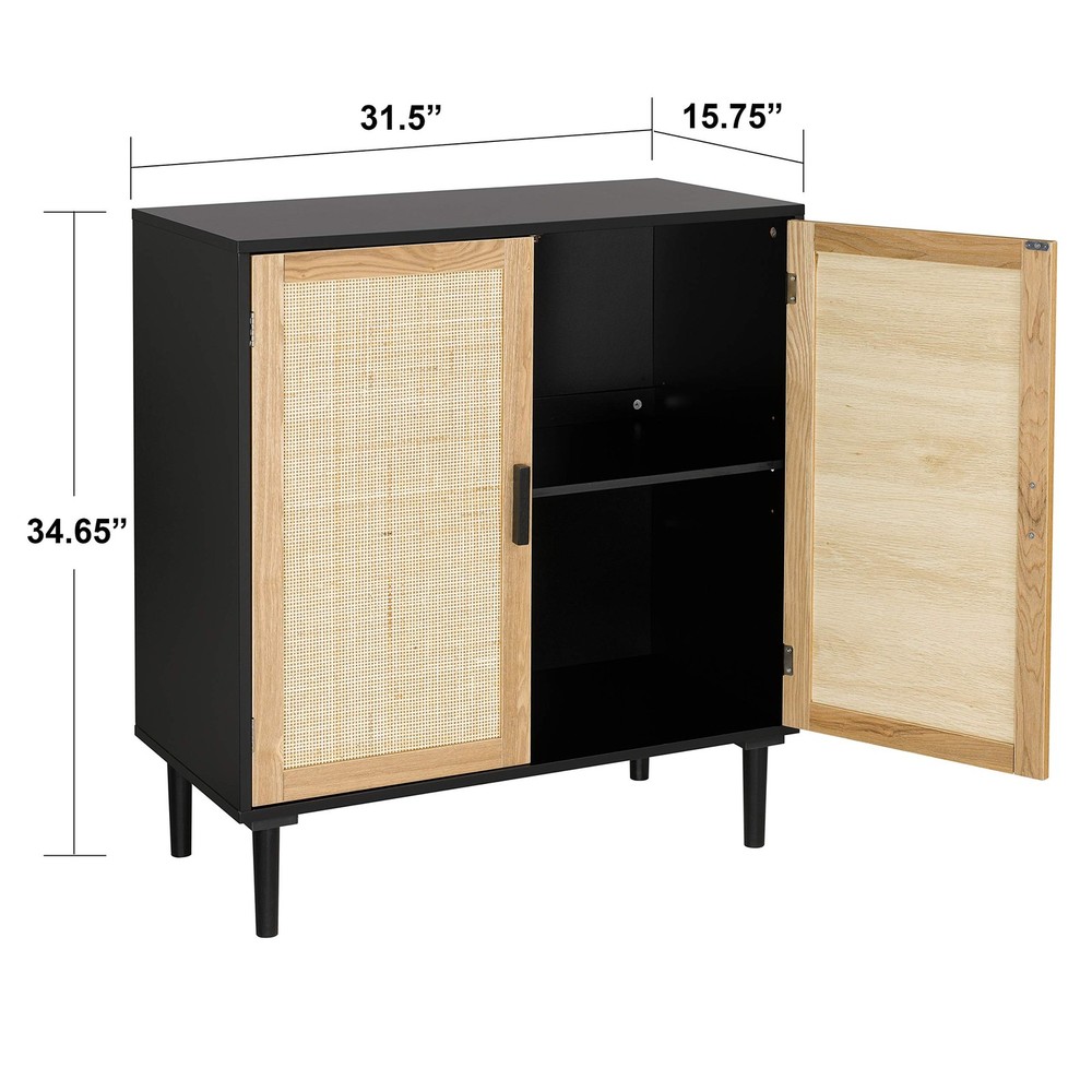 Sideboard Buffet Cabinet, Kitchen Storage Sideboard with Rattan Decorated Doo...