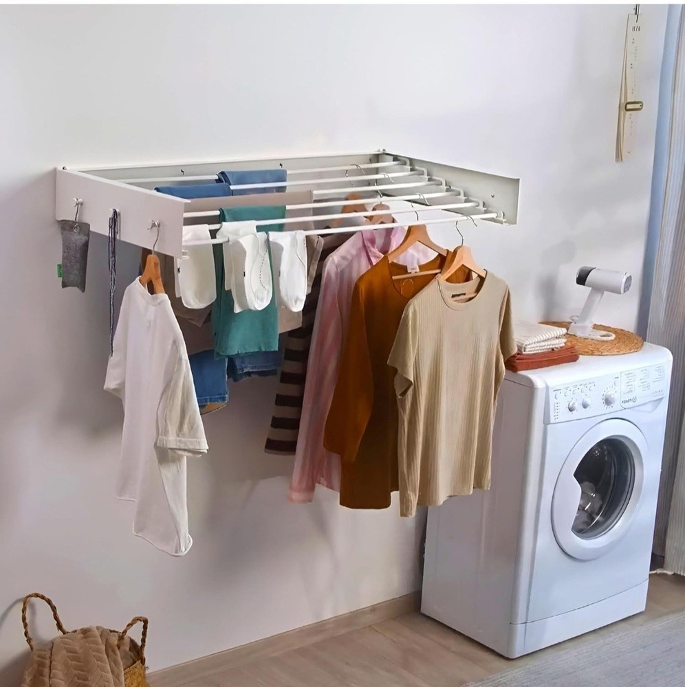 31.5" Wall Mounted Drying Racks for Laundry Retractable Clothes Rack - white