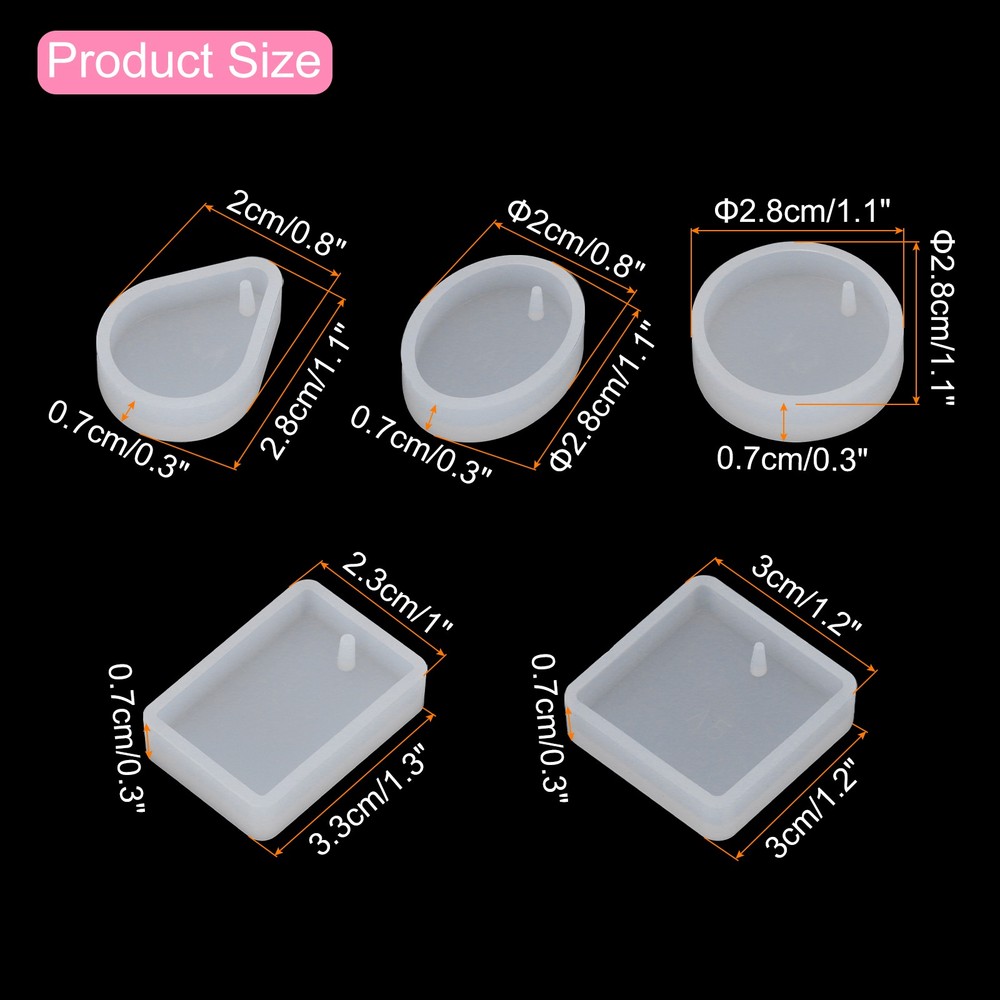 10 Pcs Mixed Shape Resin Silicone Keychain Moulds with Hole, White