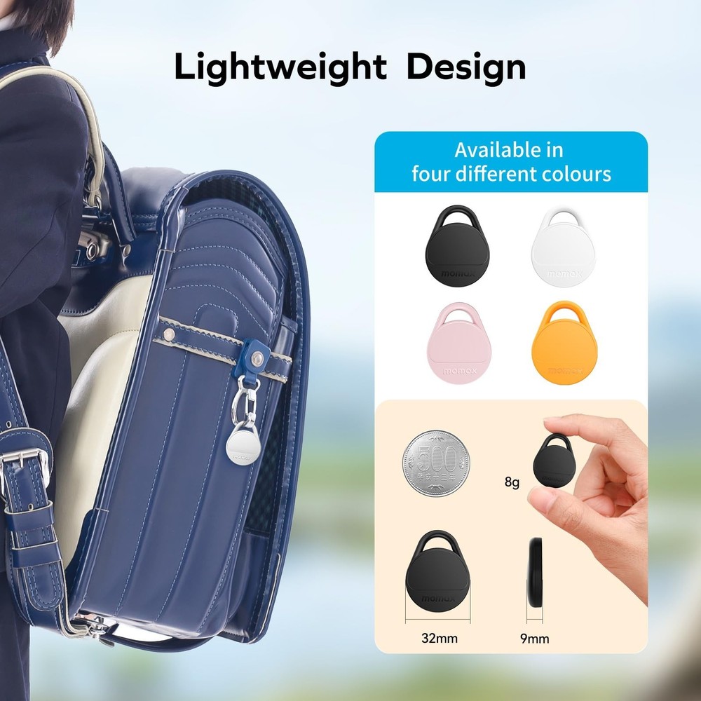 Momax Air Tracker Tags 4 Pack, [Apple MFi Certified], Replaceable Battery Blu...