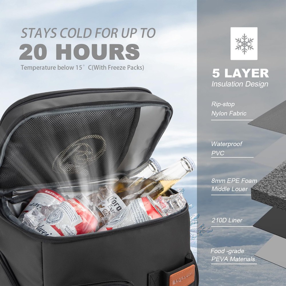 Insulated Cooler Backpack33 Cans Multifunctional Double Deck Leakproof Cooler...
