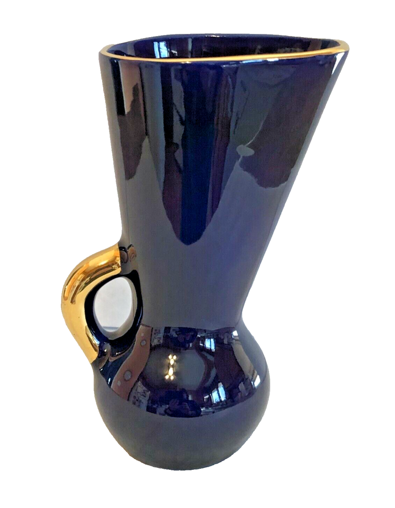 Wide Mouthed Handled Ceramic Blue Pitcher Paris