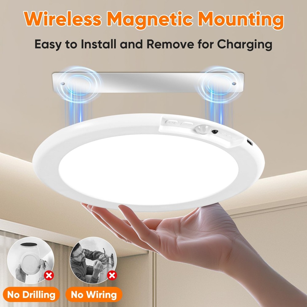 Rechargeable Motion Sensor Ceiling Light with Remote, Battery Operated Ceiling